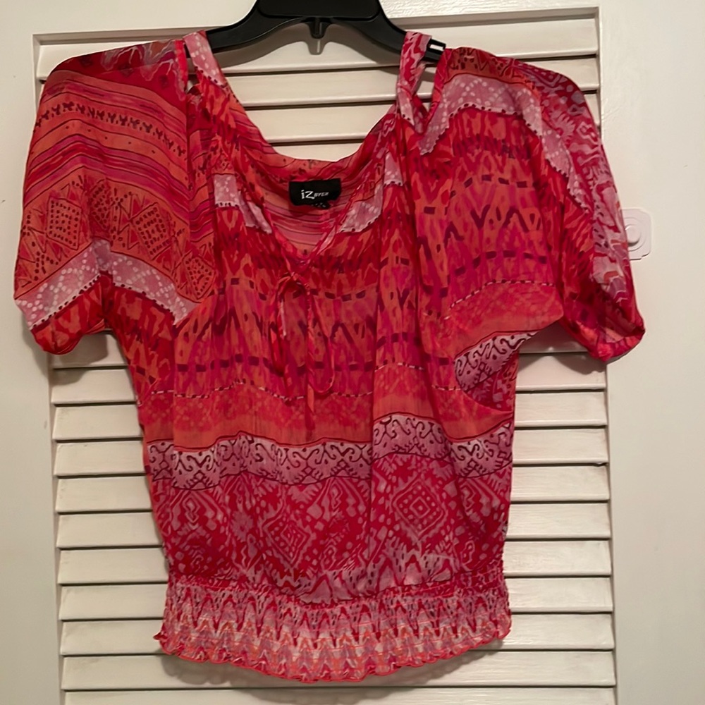 IZByer transparent cold shoulder blouse